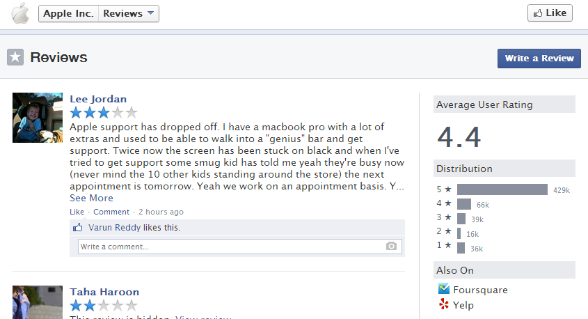 why can t i see a review on my facebook page